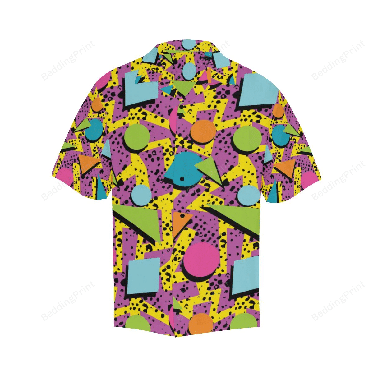 80s Geometric Pattern Print 80s Hawaiian Shirt Tropical Aloha Button Up