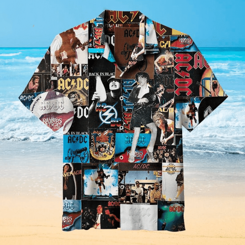 Ac Dc Collage Hawaiian Shirt Tropical Aloha Button Up
