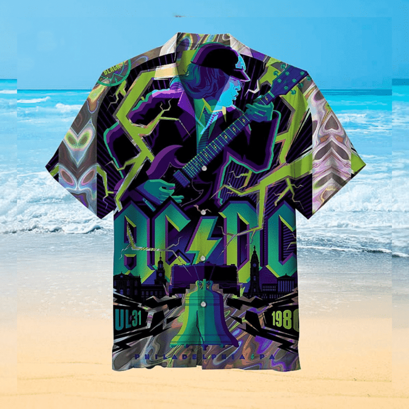Ac Dc Collage Hawaiian Shirt Tropical Aloha Button Up