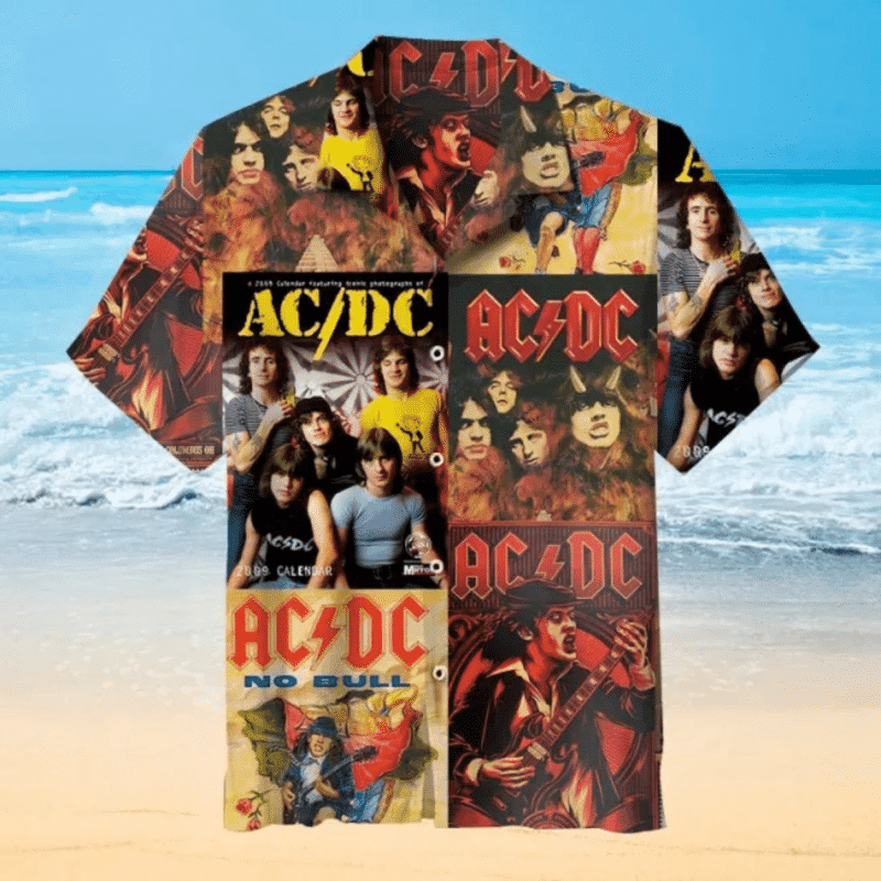 Acdc Band Hawaiian Shirt Tropical Aloha Button Up