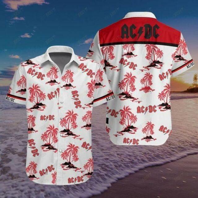 Acdc Hawaiian Graphic Print Hawaiian Shirt Tropical Aloha Button Up