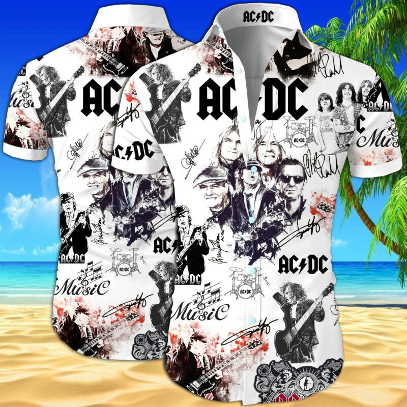 Ac/dc Hawaiian Shirt Tropical Aloha Button Up