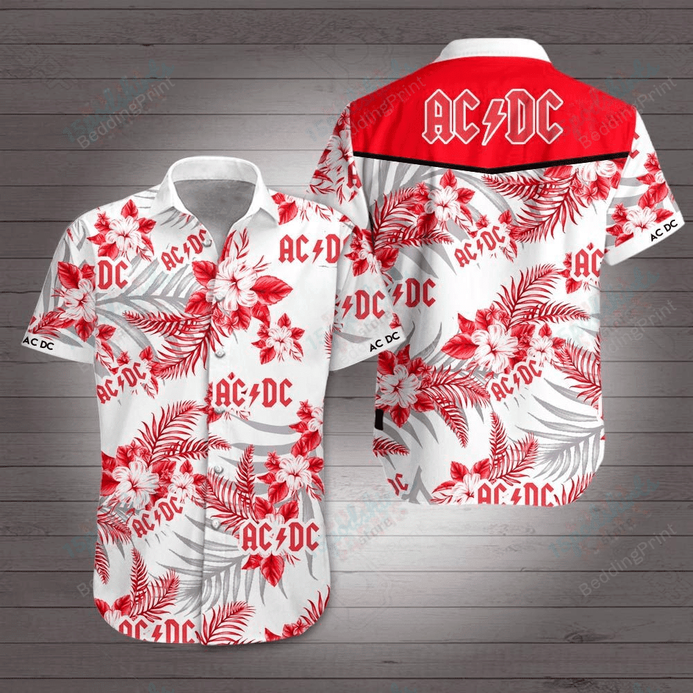 Ac/dc Style 2 Hawaiian Shirt Tropical Aloha Button Up