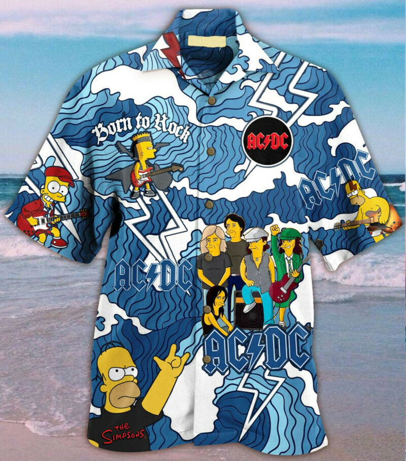 Ac/dc The Simpsons Hawaiian Shirt Tropical Aloha Button Up