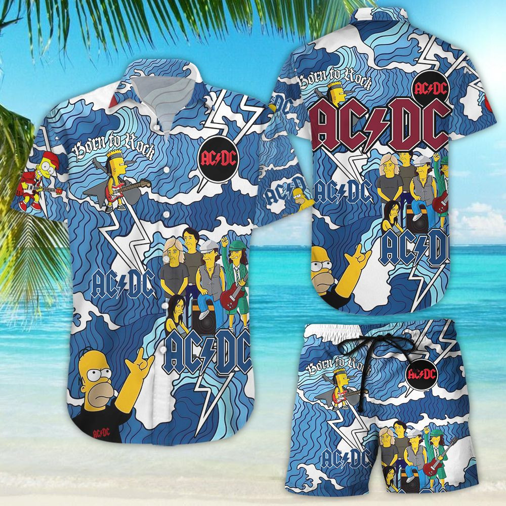 Acdc The Simpsons Hawaiian Shirt Tropical Aloha Button Up