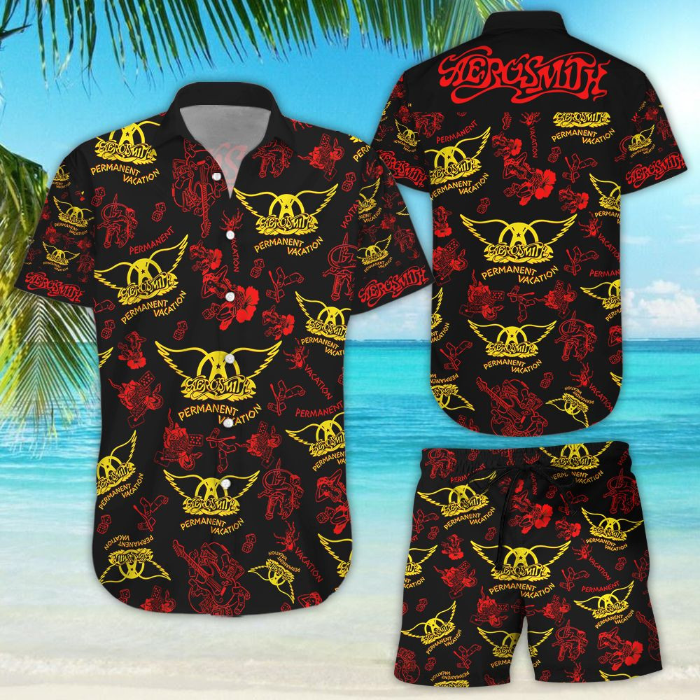 Aerosmith Permanent Vacation Hawaiian Shirt Tropical Aloha Button Up