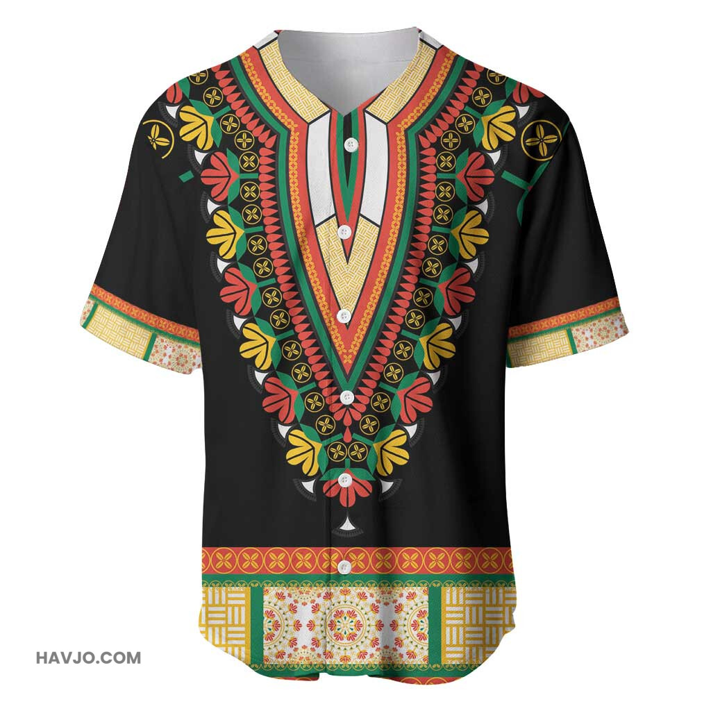 Africa Dashiki Embroidery Neckline Floral Pattern Baseball Jersey