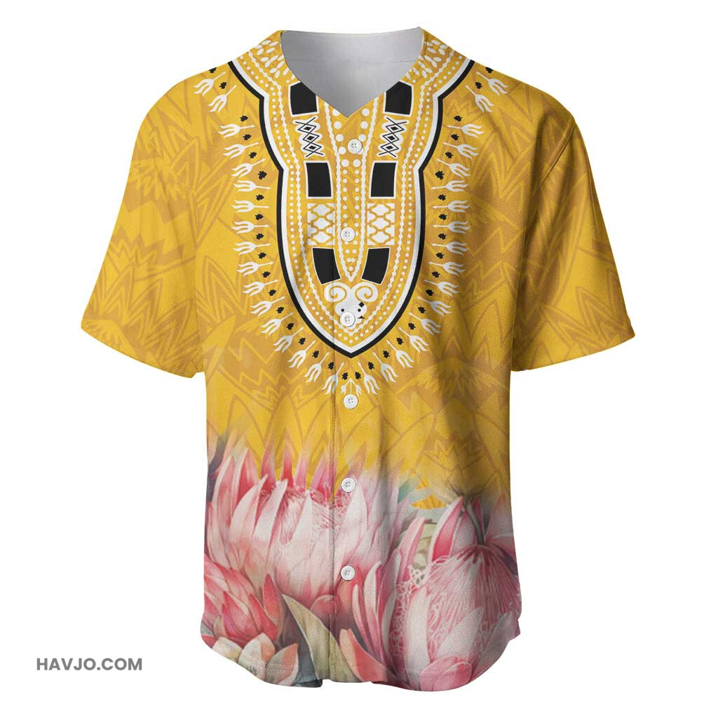 Africa Dashiki King Protea Floral Motif Patterns Baseball Jersey