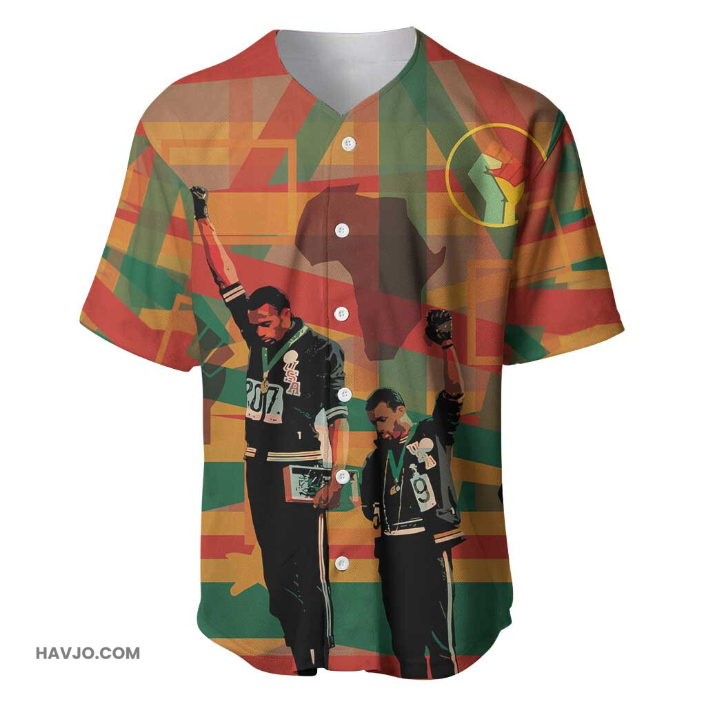 African American 1968 Black Power Fists of Freedom Baseball Jersey