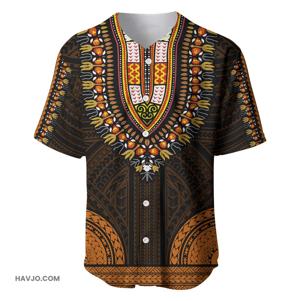 African Dashiki and Polynesian Pattern Gold Baseball Jersey
