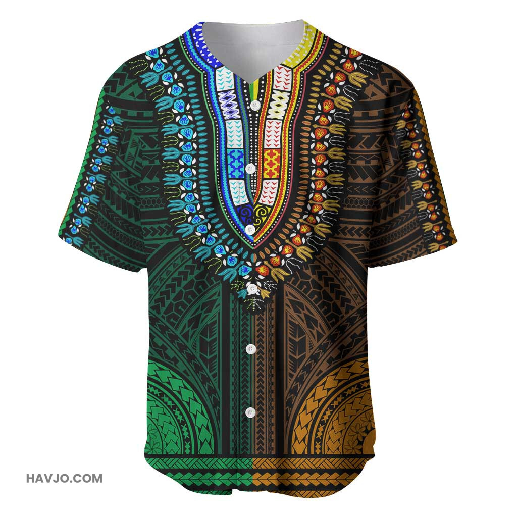 African Dashiki and Polynesian Pattern Half Green Gold Baseball Jersey