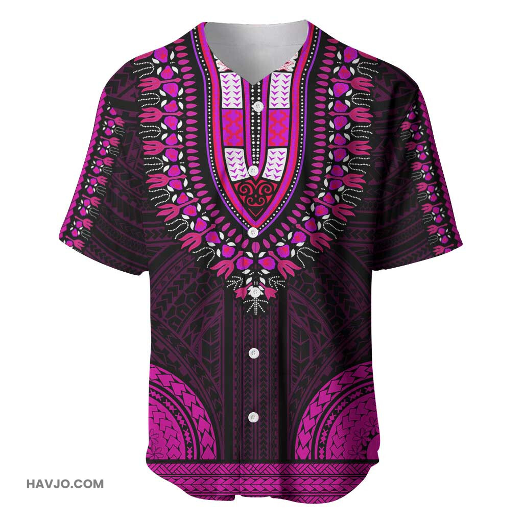 African Dashiki and Polynesian Pattern Pink Baseball Jersey