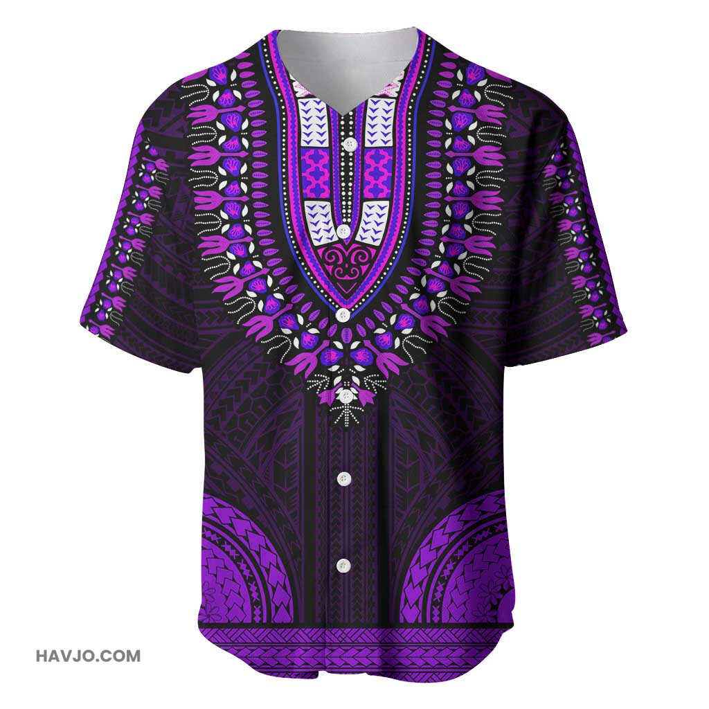 African Dashiki and Polynesian Pattern Purple Baseball Jersey