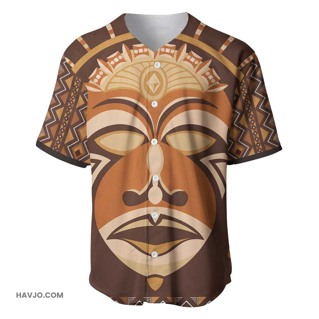 African Mask Printed Mudcloth Afro Bogolan Baseball Jersey