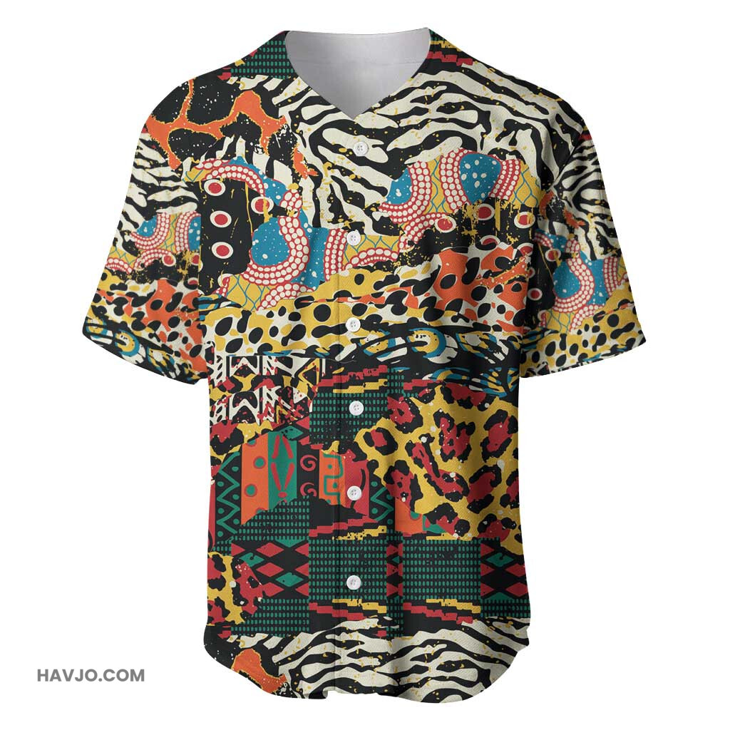 African Mixed Wild Animal Skins Baseball Jersey