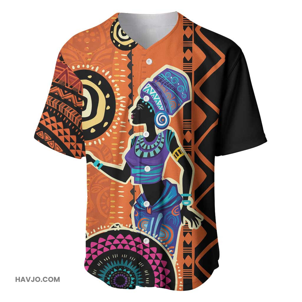 African Woman In Ethnic Dress Ethnic Geometric Patterns Baseball Jersey