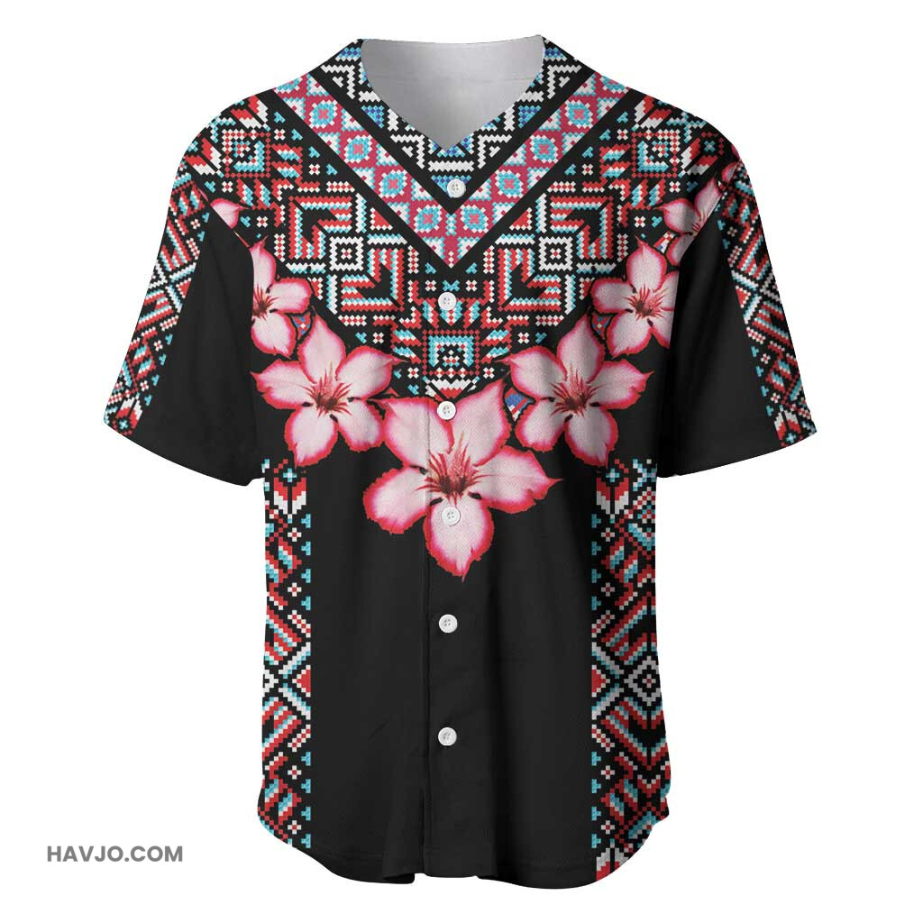 Afro Adenium Multiflorum Flowers Mix Native Tribal Pattern Baseball Jersey