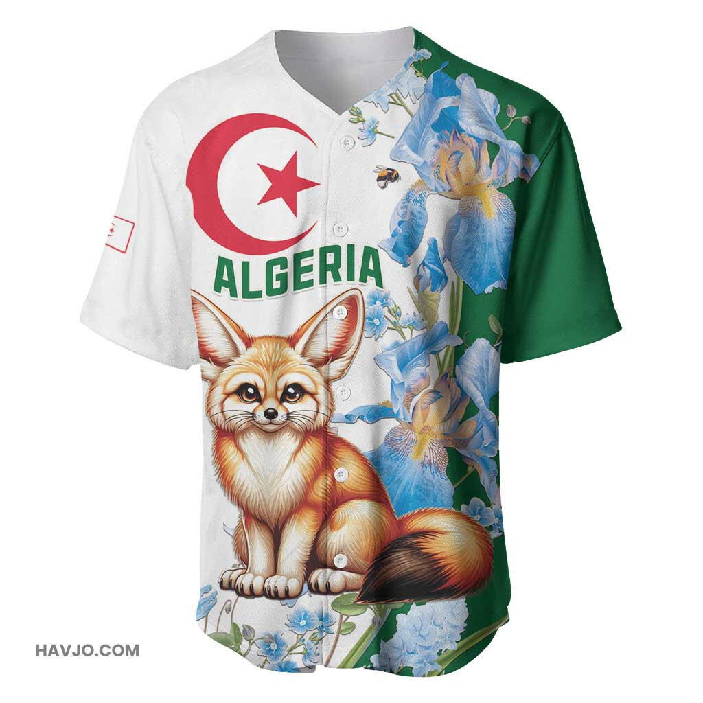 Afro Algeria Fennec Fox With Blue Isris Flower Baseball Jersey