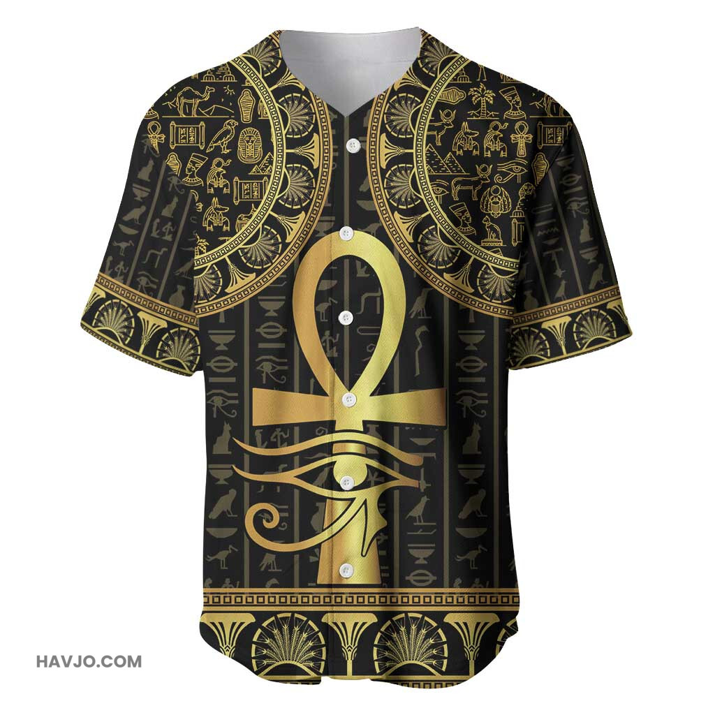 Afro Ancient Egypt Ankh and Eye Of Horus Egyptian Hieroglyphs Baseball Jersey