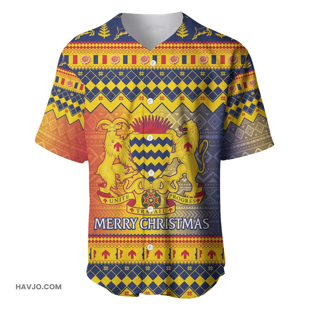 Afro Chad Christmas Coat Of Arms With African Pattern Baseball Jersey
