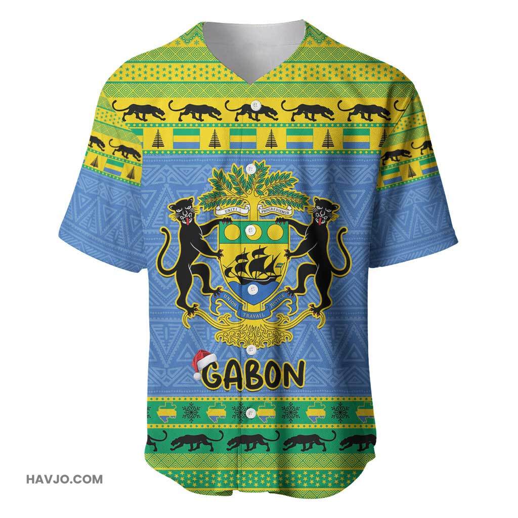 Afro Gabon Christmas Coat Of Arms Mix African Pattern Baseball Jersey
