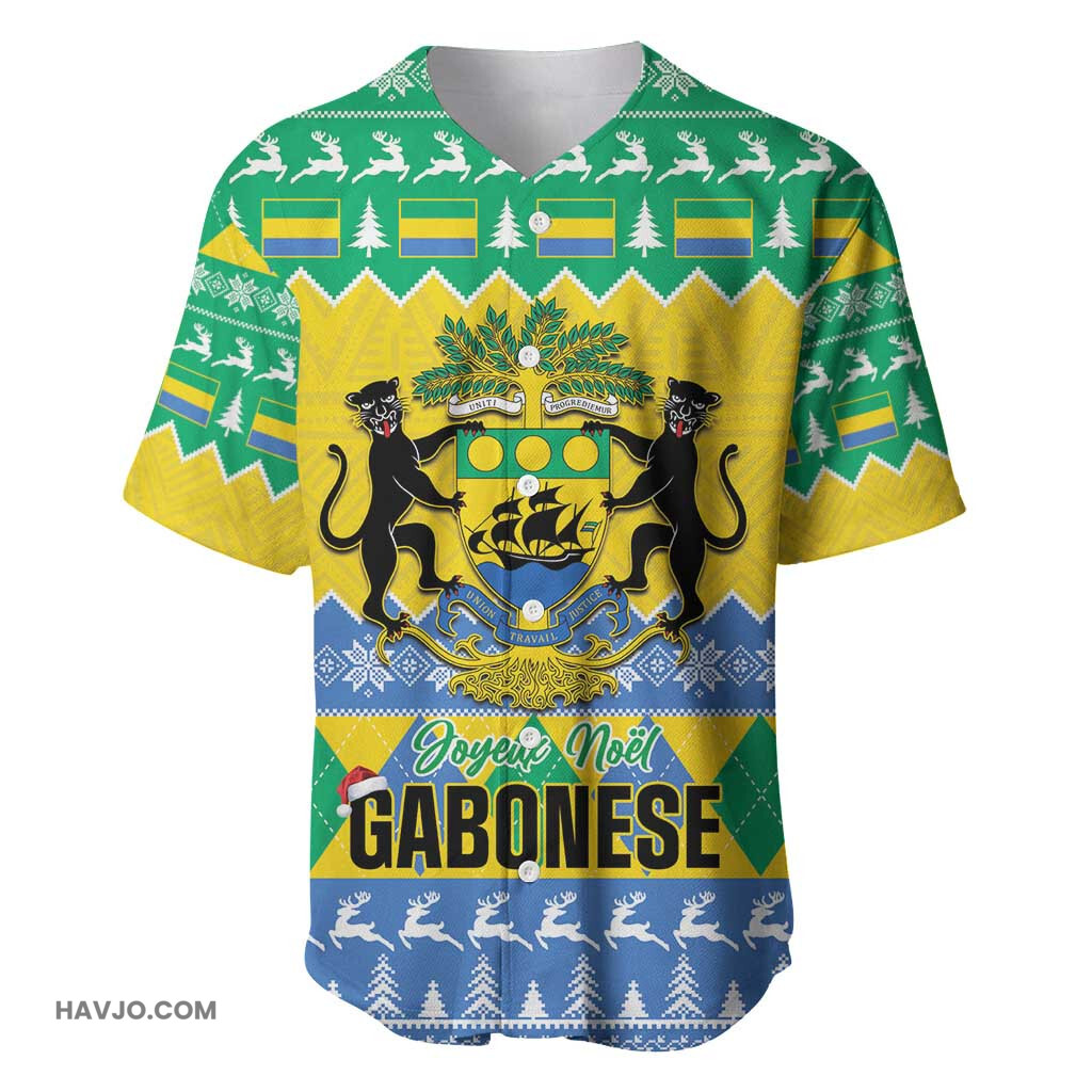 Afro Gabon Christmas Joyeux Noel Coat Of Arms African Pattern Baseball Jersey