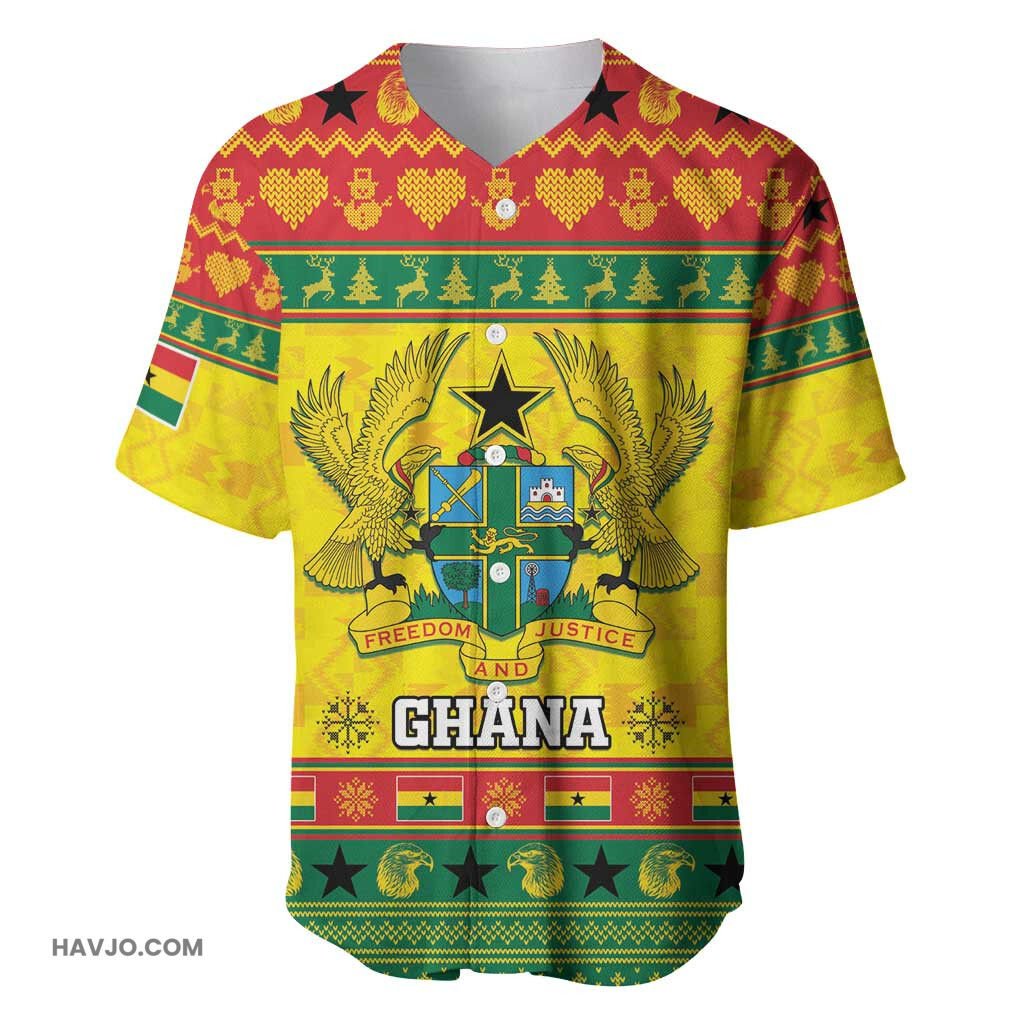 Afro Ghana Christmas Coat Of Arms Kente Pattern Baseball Jersey