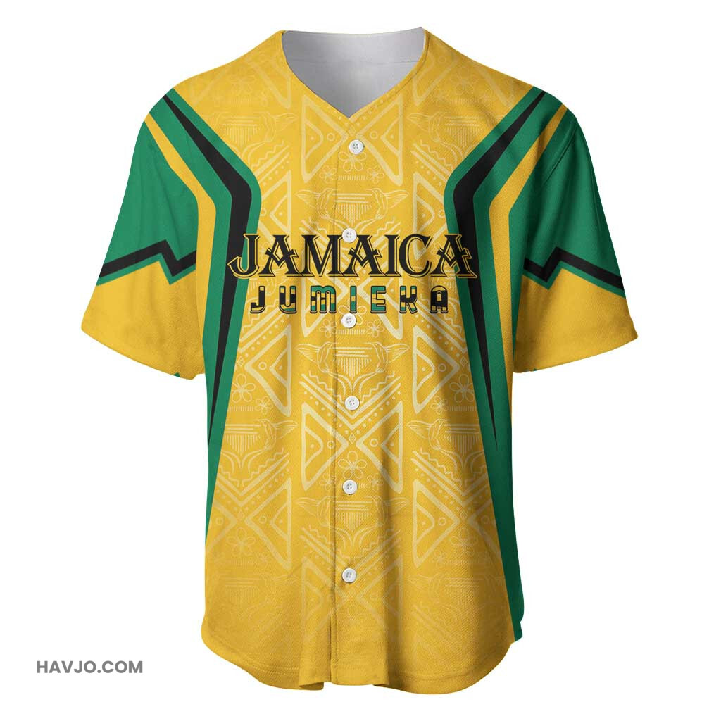 Afro Jamaica Custom Golden Ethnic Motifs Baseball Jersey