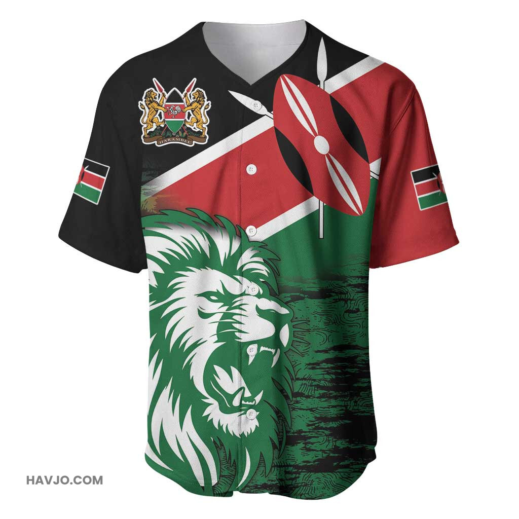 Afro Kenya Lion Head Flag Style Baseball Jersey
