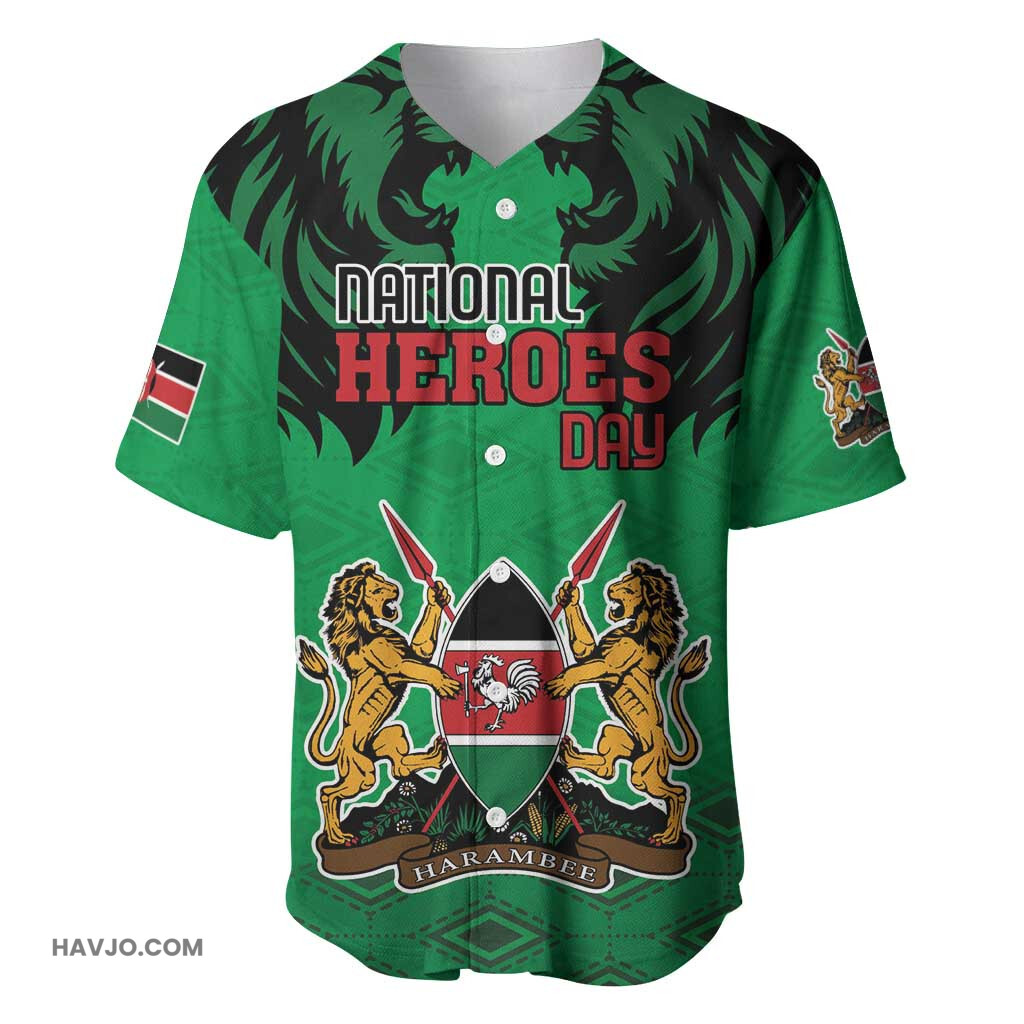 Afro Kenya National Heroes Day Mashujaa With Lion Head And Coat Of Arms Baseball Jersey