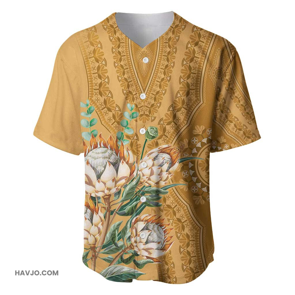 Afro King Proteas Dashiki Motif Gold Style Baseball Jersey