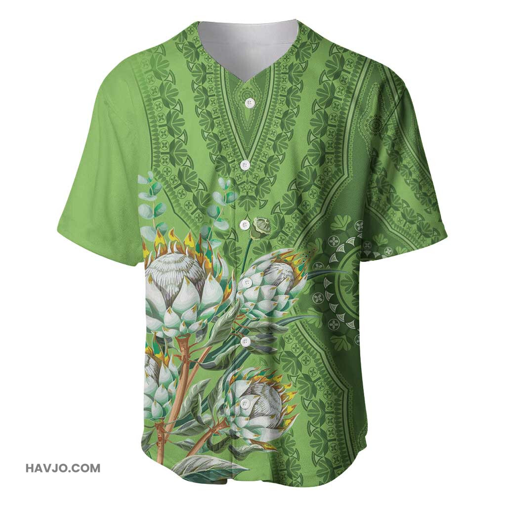 Afro King Proteas Dashiki Motif Green Style Baseball Jersey