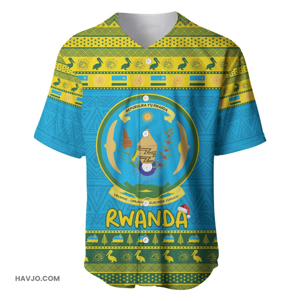 Afro Rwanda Christmas Noheli Nziza Coat Of Arms African Pattern Baseball Jersey