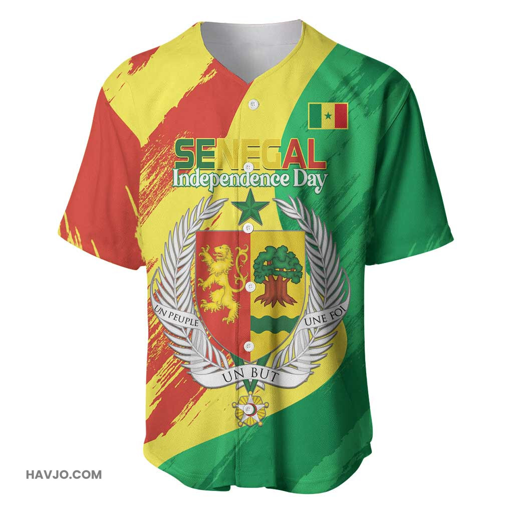 Afro Senegal Independence Day Coat Of Arms Grunge Style Baseball Jersey