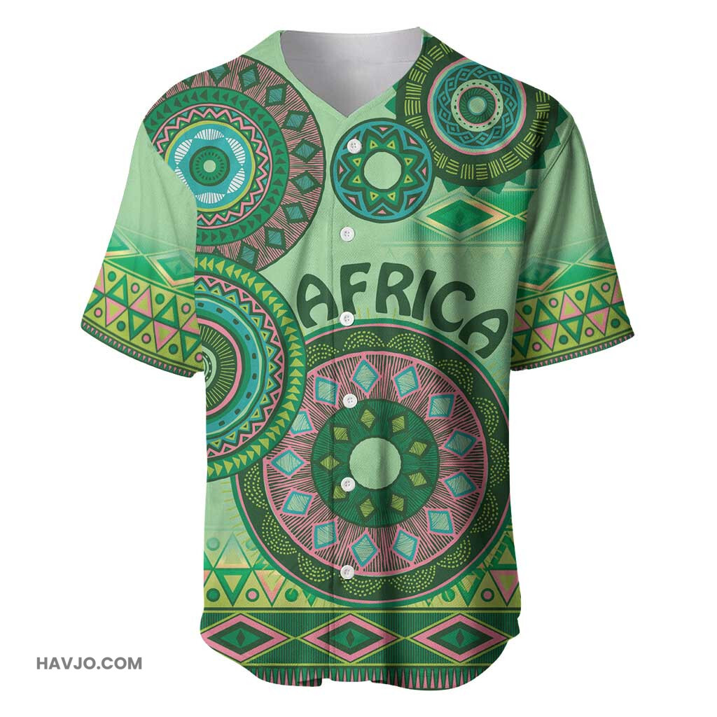 Afro Tribal Traditional Pattern Green Motif Baseball Jersey