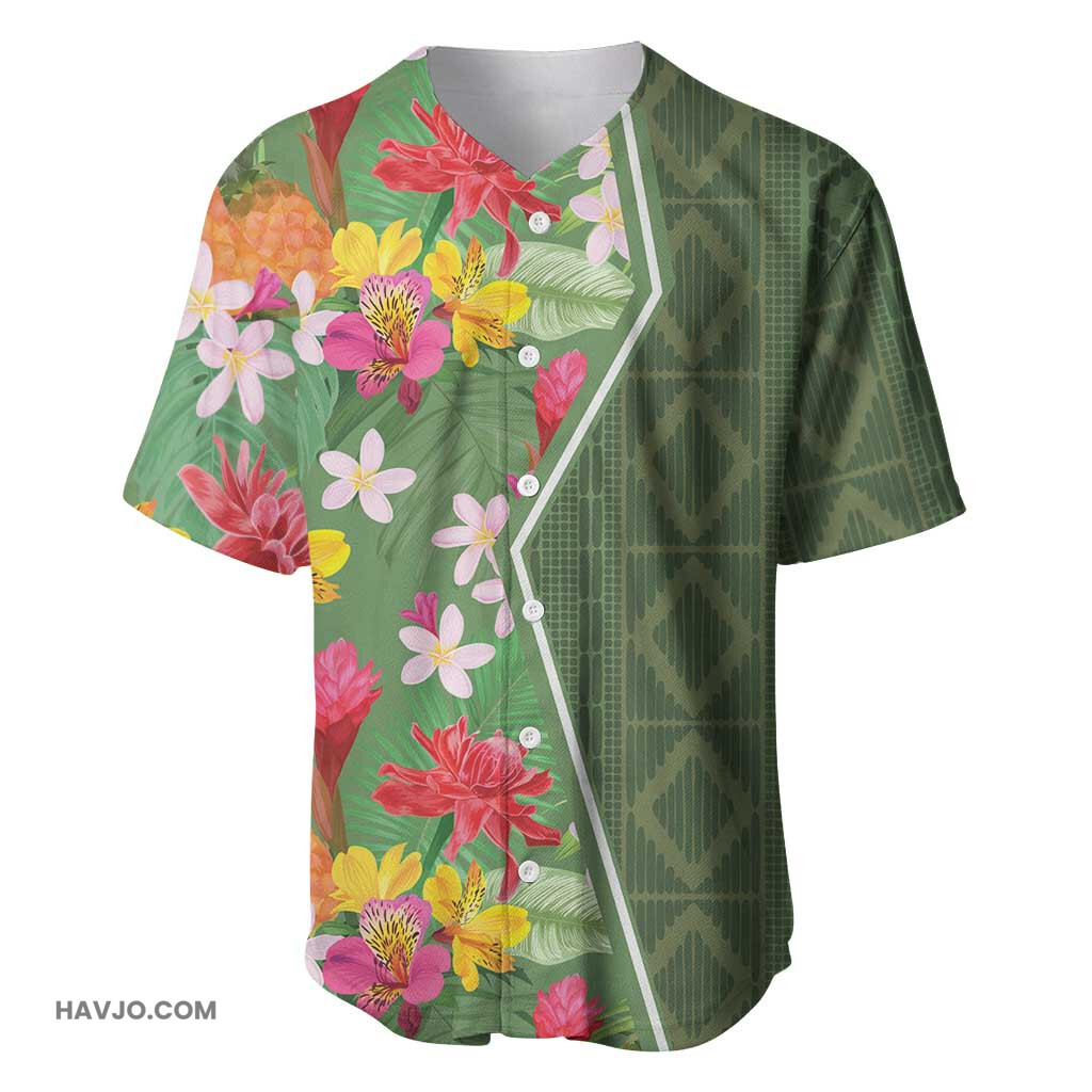 Afro Tropical Flowers Green Version Baseball Jersey