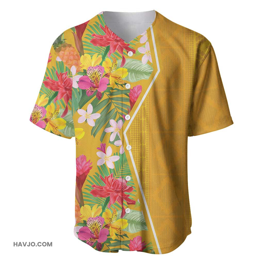 Afro Tropical Flowers Yellow Version Baseball Jersey
