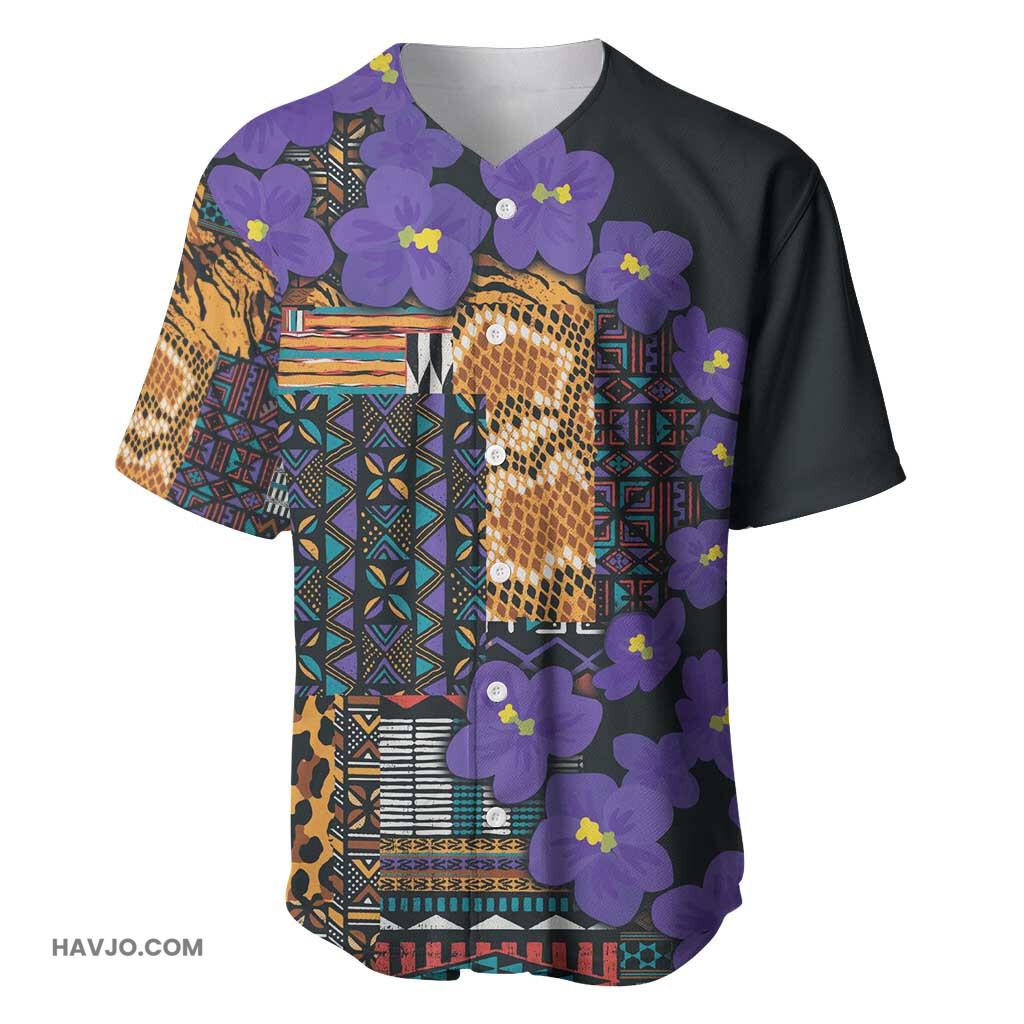 Afro Violets Flowers Mix Native Tribal Pattern Baseball Jersey