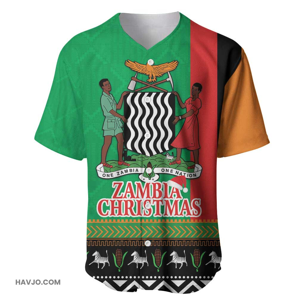 Afro Zambia Christmas Coat Of Arms With Kente Pattern Baseball Jersey