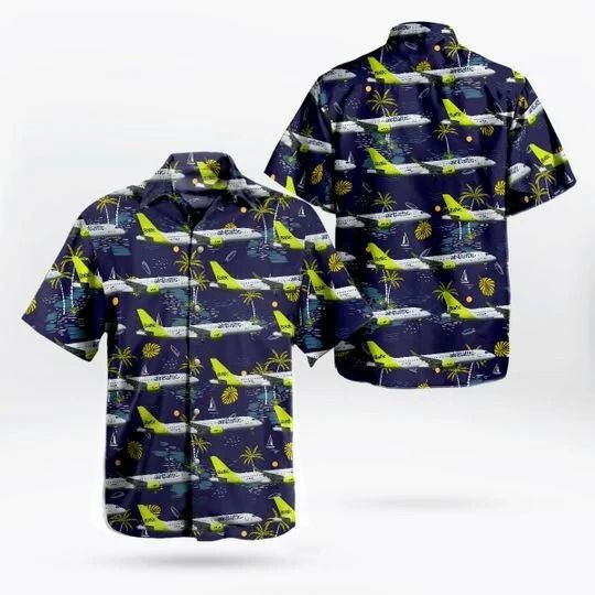 Airbaltic Bombardier Cseries Cs300 Hawaiian Shirt Tropical Aloha Button Up