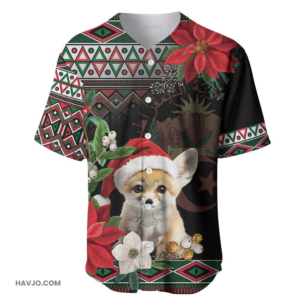 Algeria Christmas Personalized Fennec Fox Santa and Traditional Pattern Baseball Jersey