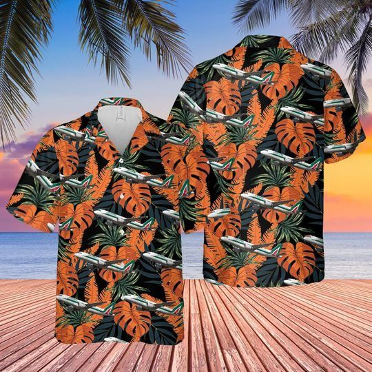 Alitalia Airbus A320200 Hawaiian Shirt Tropical Aloha Button Up