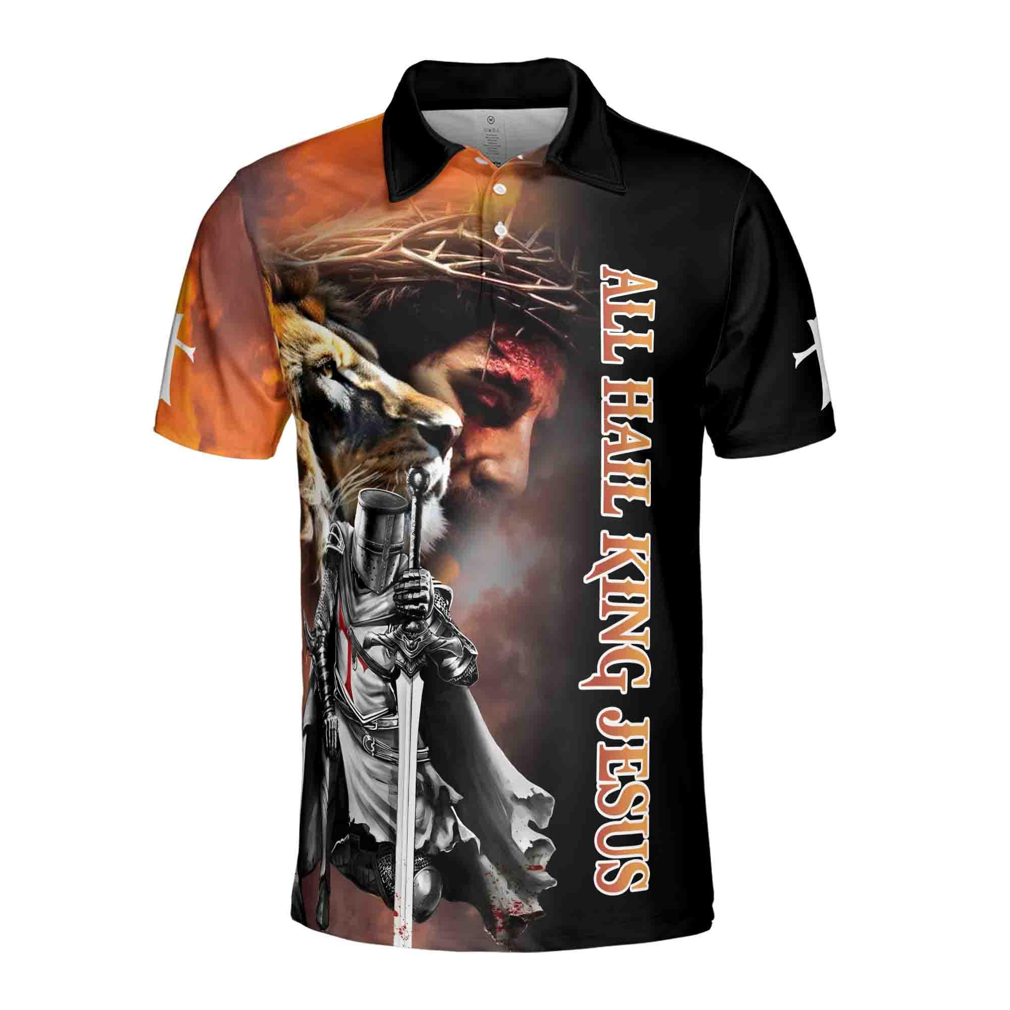 Alternative view of All Hall King Jesus Knee Under God Knight Templar Men's Polo Shirt