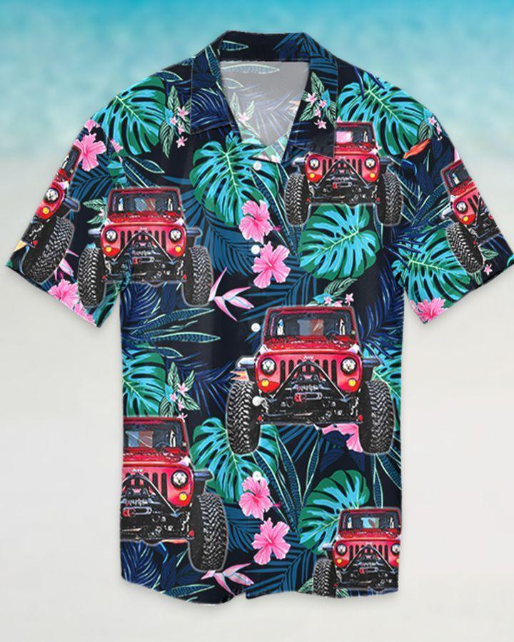 Aloha Jeep Tropical Leaf Hawaiian Shirt Tropical Aloha Button Up