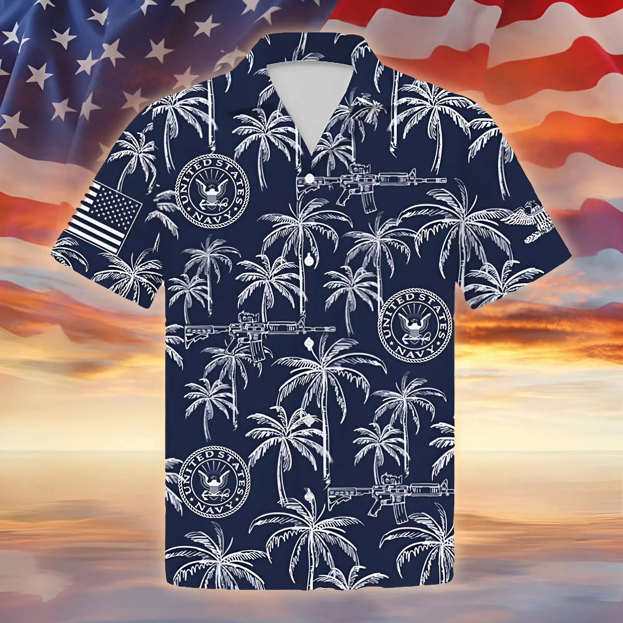Aloha US Navy Hawaiian Shirt Military Patriotic Tropical Beach Shirt Gift For Navy Veterans