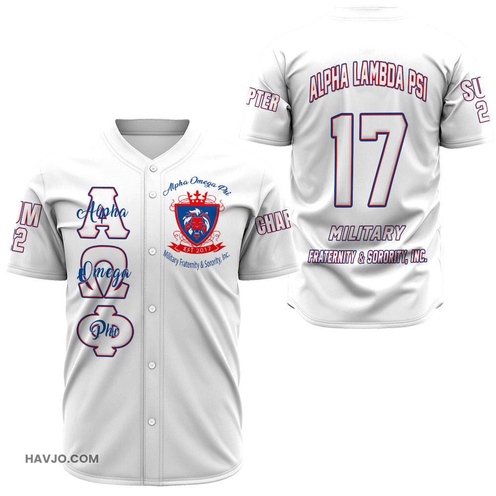 Alpha Omega Phi Personalized Alpha Omega Phi (White) Baseball Jersey