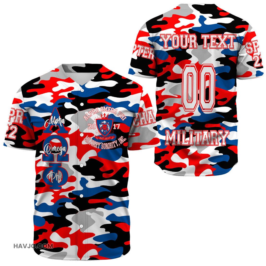 Alpha Omega Phi Personalized Alpha Omega Phi Camo Baseball Jersey