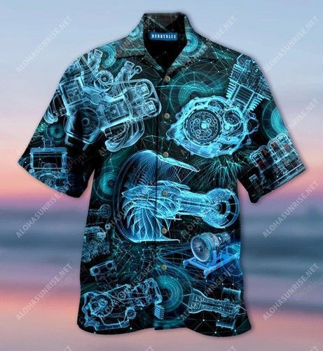 Amazing Blueprint Engines Unisex Hawaiian Shirt Tropical Aloha Button Up