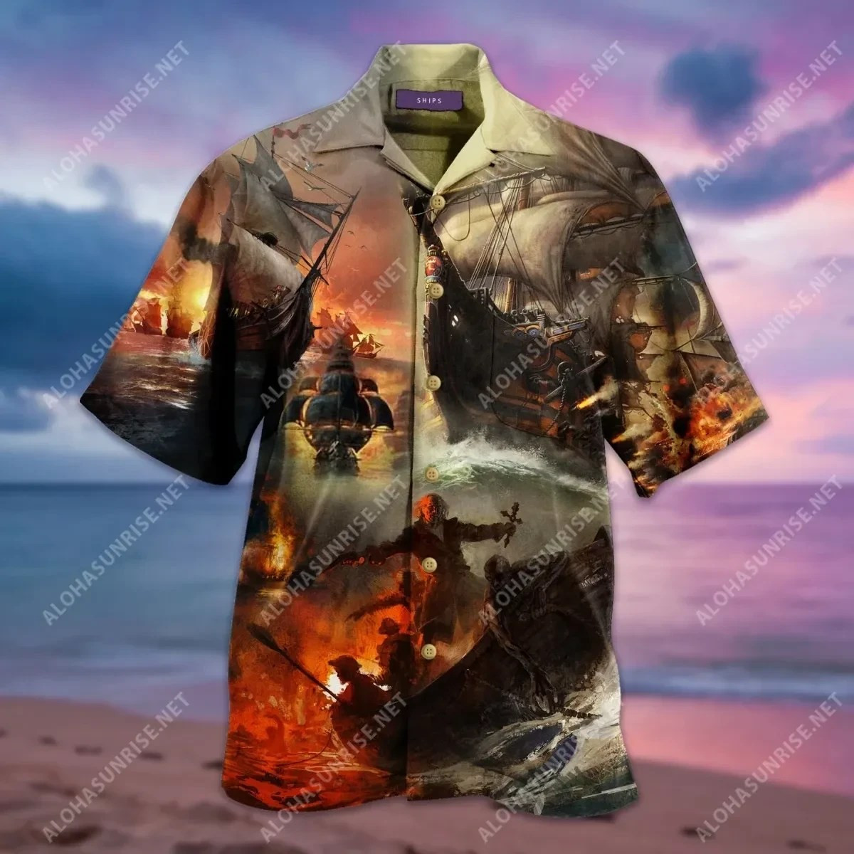 Amazing Fighting Pirate Ship Hawaiian Shirt Tropical Aloha Button Up