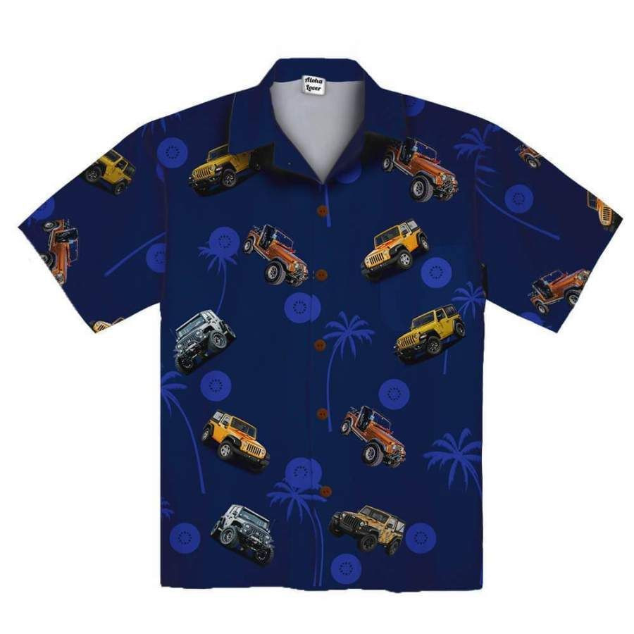 Amazing Jeep Navy Unisex Hawaiian Shirt Tropical Aloha Button Up